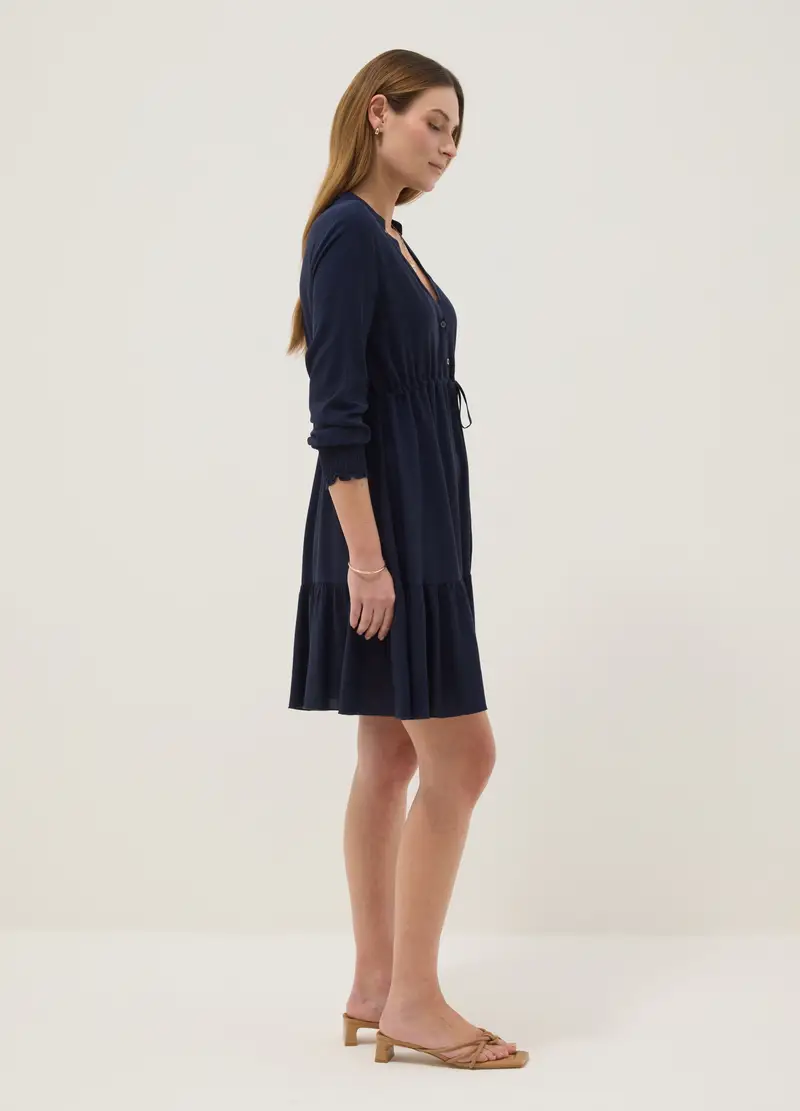 Abito Blu Premaman In Pura Viscosa Con Collo Alla Coreana, Donna, Marrone miniatura 2