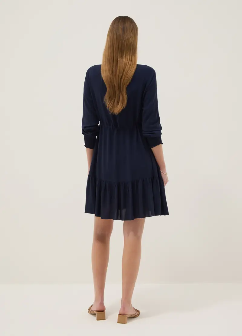 Abito Blu Premaman In Pura Viscosa Con Collo Alla Coreana, Donna, Marrone miniatura 3