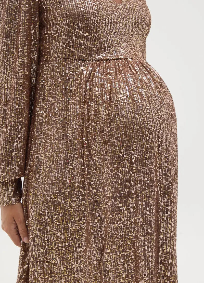 Abito Premaman Beige Con Micro Paillettes, Donna, Marrone miniatura 2