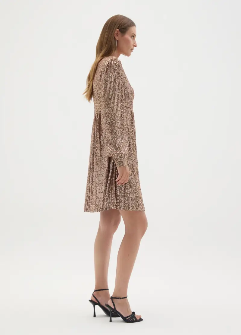 Abito Premaman Beige Con Micro Paillettes, Donna, Marrone miniatura 3