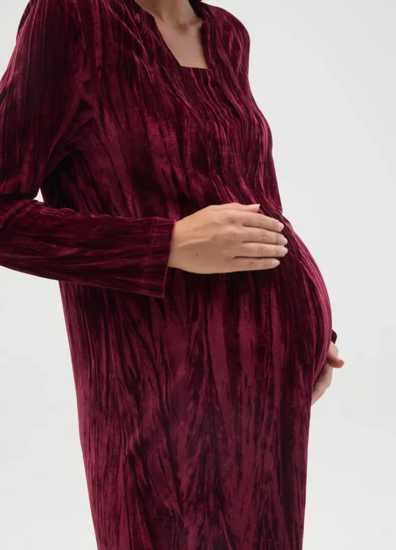 Abito Premaman In Velluto Bordeaux Elasticizzato, Donna, Rosso miniatura 3