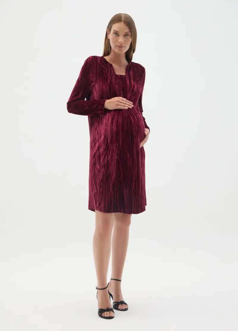 Abito Premaman In Velluto Bordeaux Elasticizzato, Donna, Rosso