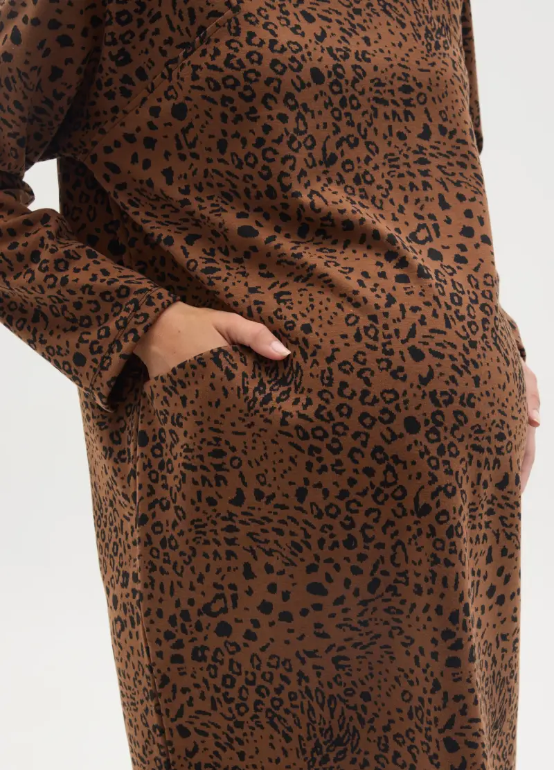 Abito Premaman Marrone Fantasia Animalier In Maglia Tessuto, Donna, Marrone miniatura 3