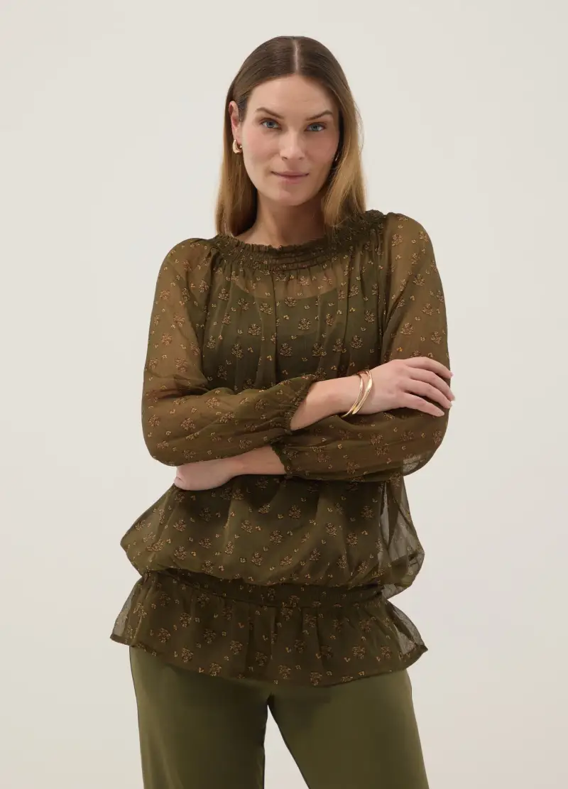 Blusa Premaman Verde Con Scollo A Barchetta E Stampa Fantasia, Donna, Verde miniatura 2