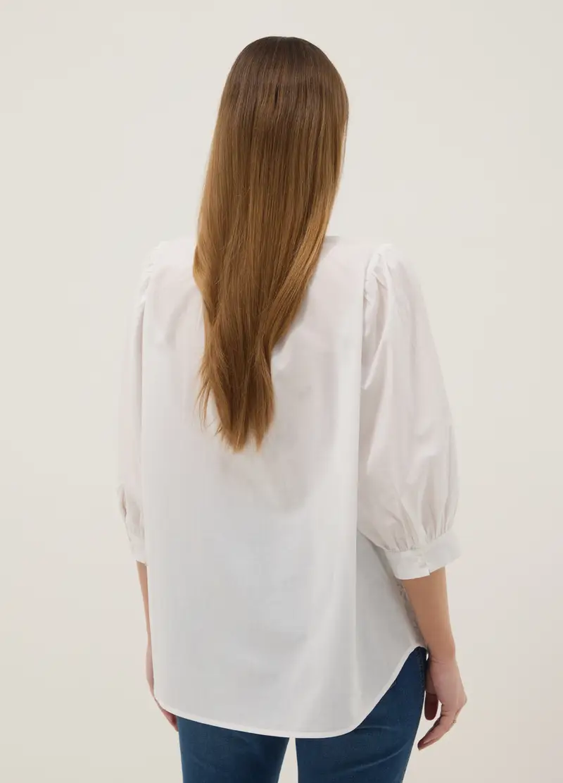 Camicia Premaman In Puro Cotone Bianca Regular Fit Con Decori Floreali, Donna, Bianco miniatura 3