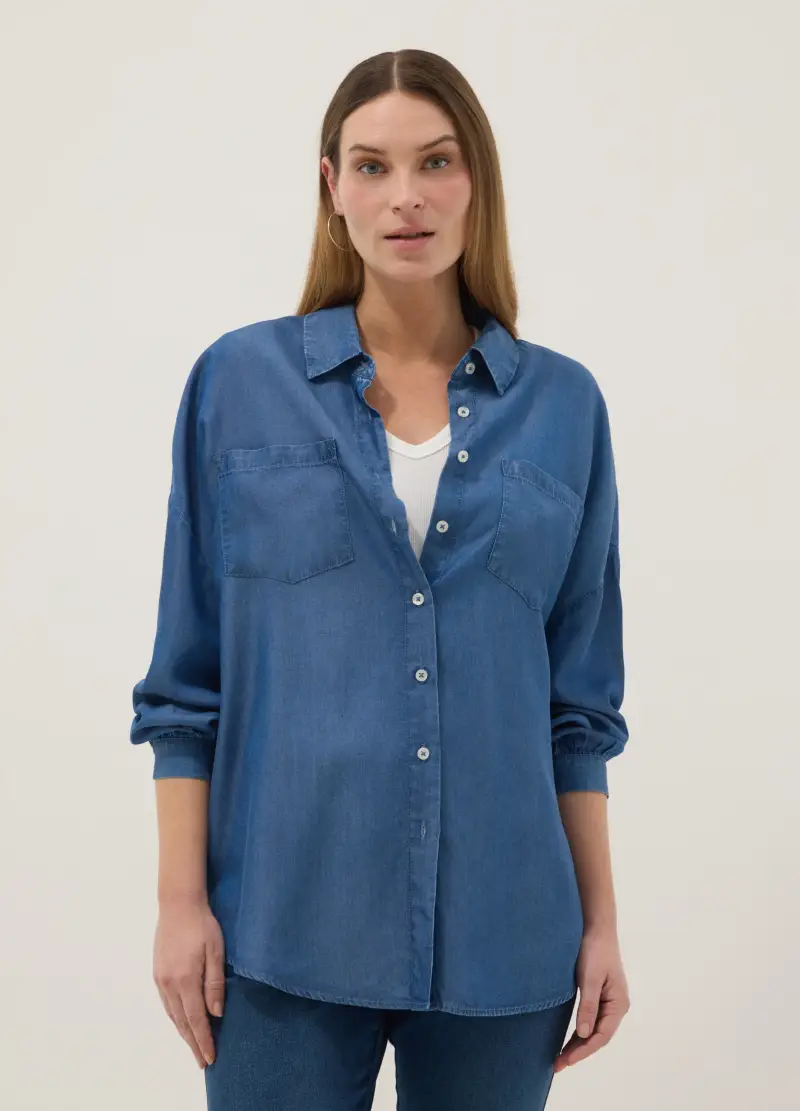 Camicia Premaman In Puro Lyocell Blu Regular Fit Con Bottoni, Donna, Blu miniatura 2