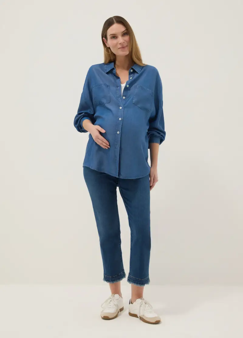Camicia Premaman In Puro Lyocell Blu Regular Fit Con Bottoni, Donna, Blu