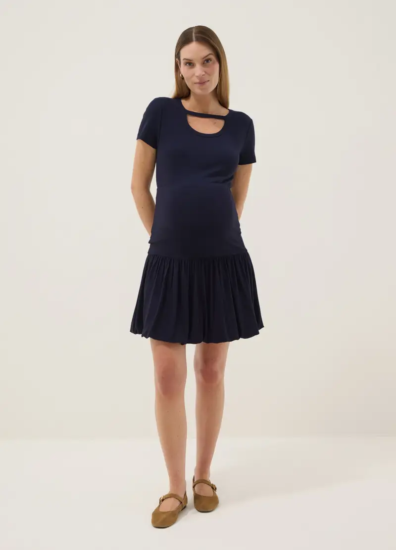 Gonna Premaman Baloon In Viscosa Elasticizzata Blu, Donna, Blu miniatura 3