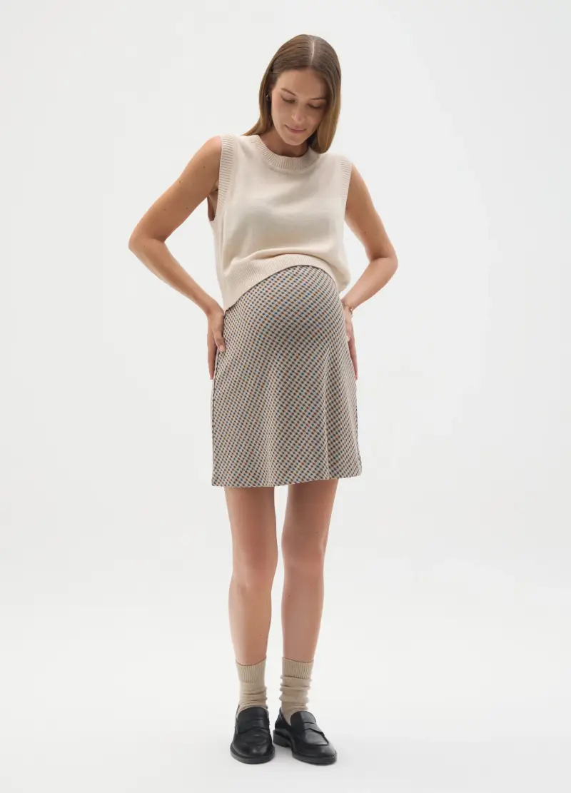 Gonna Premaman Elasticizzata Multicolor A Micro Quadretti, Donna, Multicolor