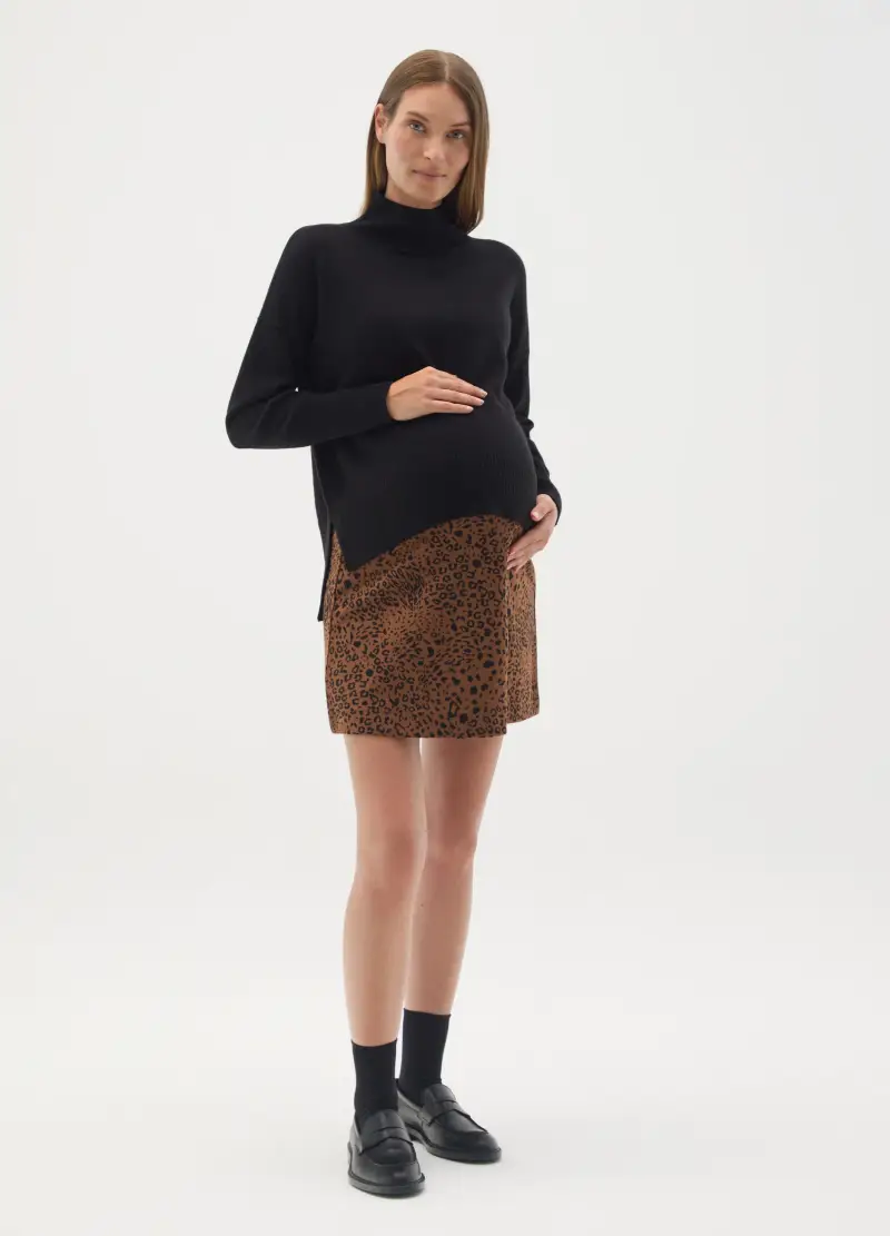 Gonna Premaman Marrone Fantasia Animalier In Maglia Tessuto, Donna, Marrone