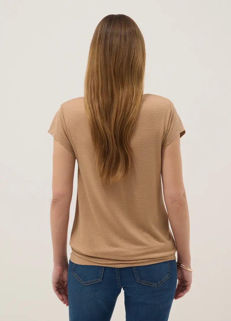 Maglietta Beige Premaman A Maniche Corte In Viscosa Elasticizzata, Donna, Beige miniatura 3