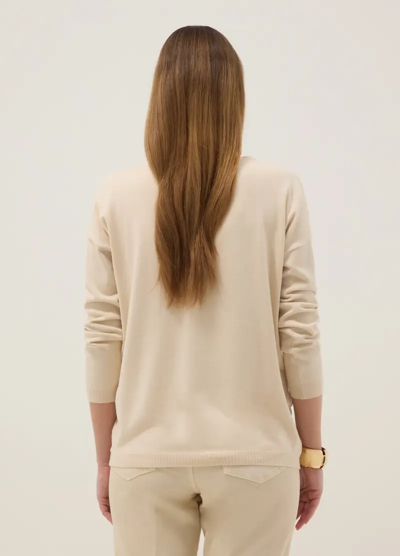 Maglione Premaman Beige In Misto Viscosa Con Lavorazione In Pizzo, Donna, Beige miniatura 3