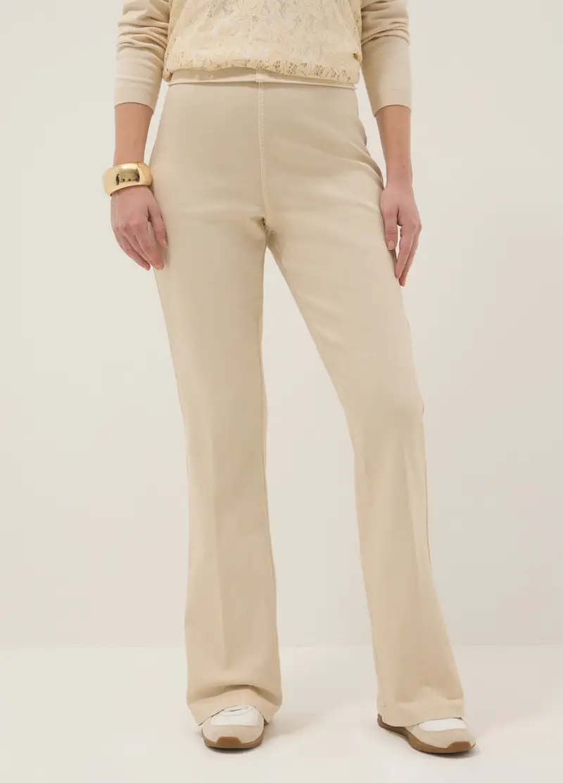 Pantaloni Flare Premaman Beige In Cotone Elasticizzato, Donna, Beige miniatura 2
