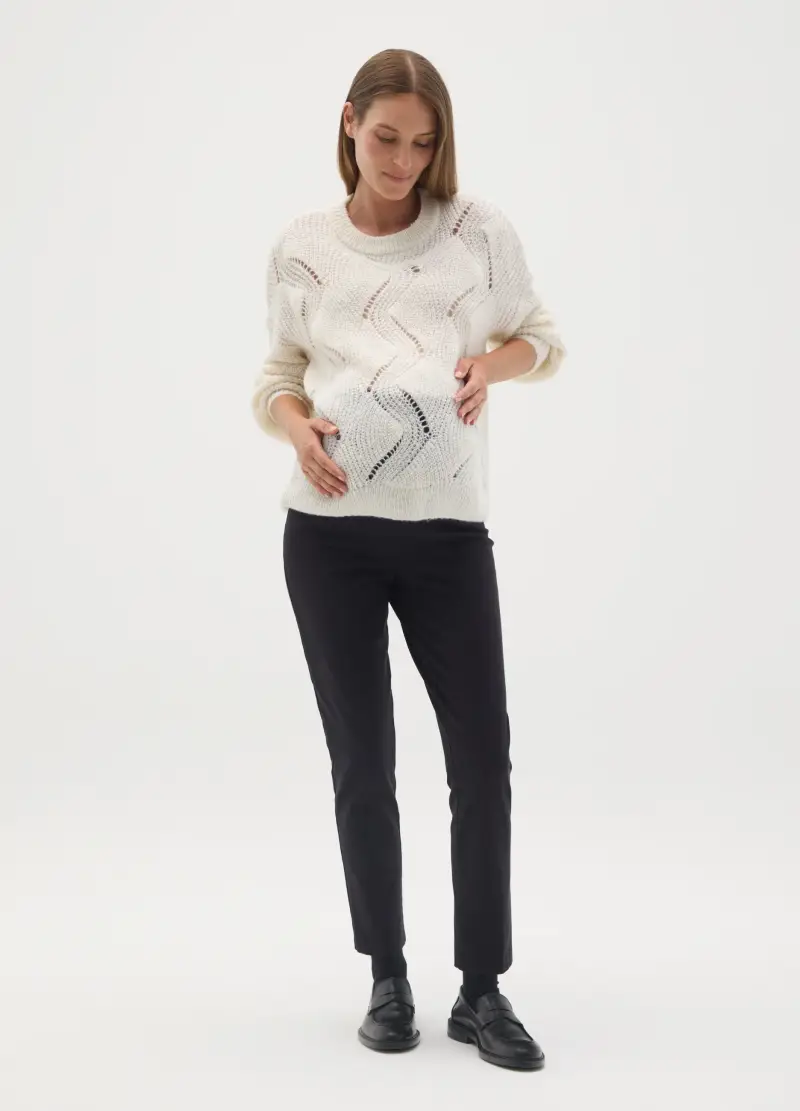 Pantaloni Premaman Neri In Cotone Elasticizzato, Donna, Nero