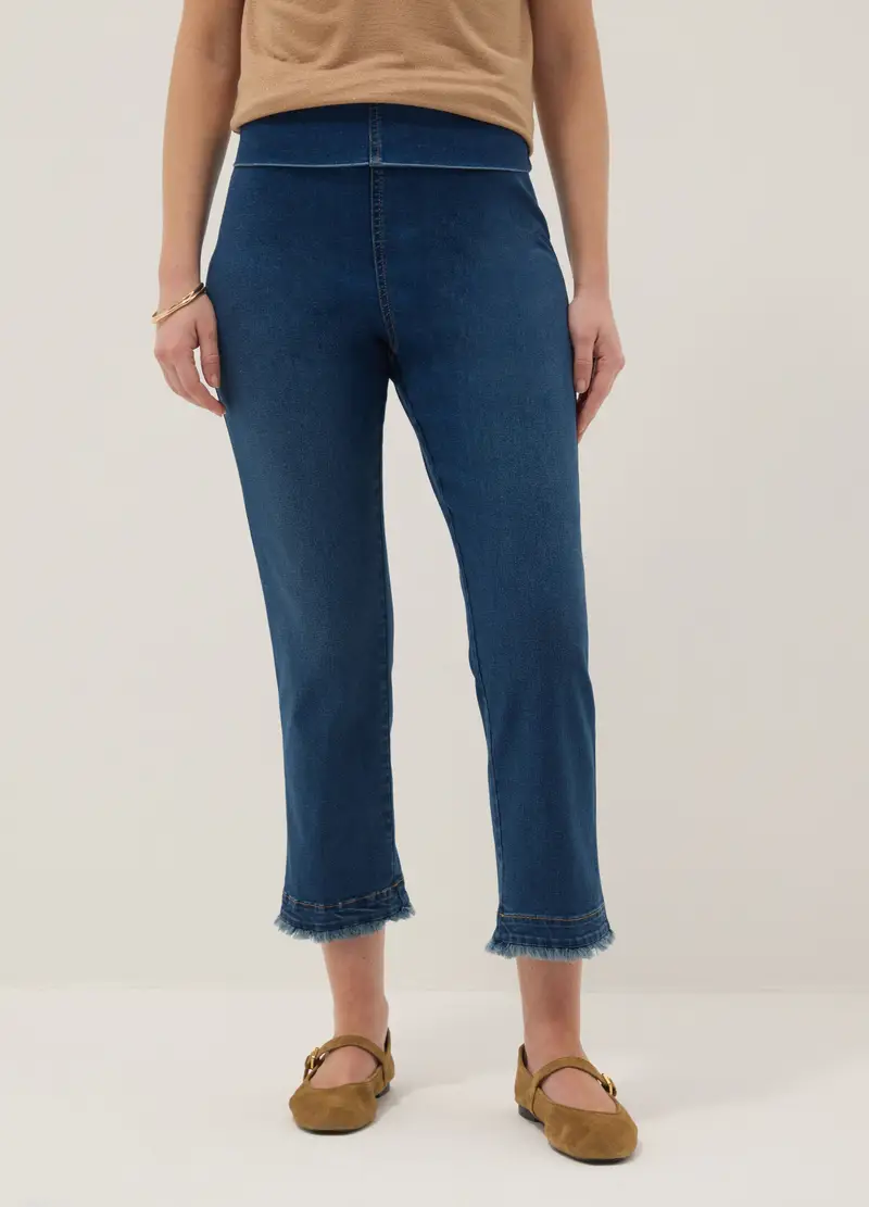 Pantaloni Slim Premaman Blu In Cotone Elasticizzato, Donna, Blu miniatura 2