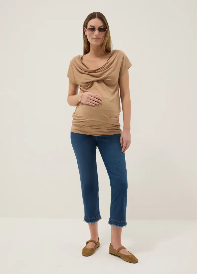 Pantaloni Slim Premaman Blu In Cotone Elasticizzato, Donna, Blu