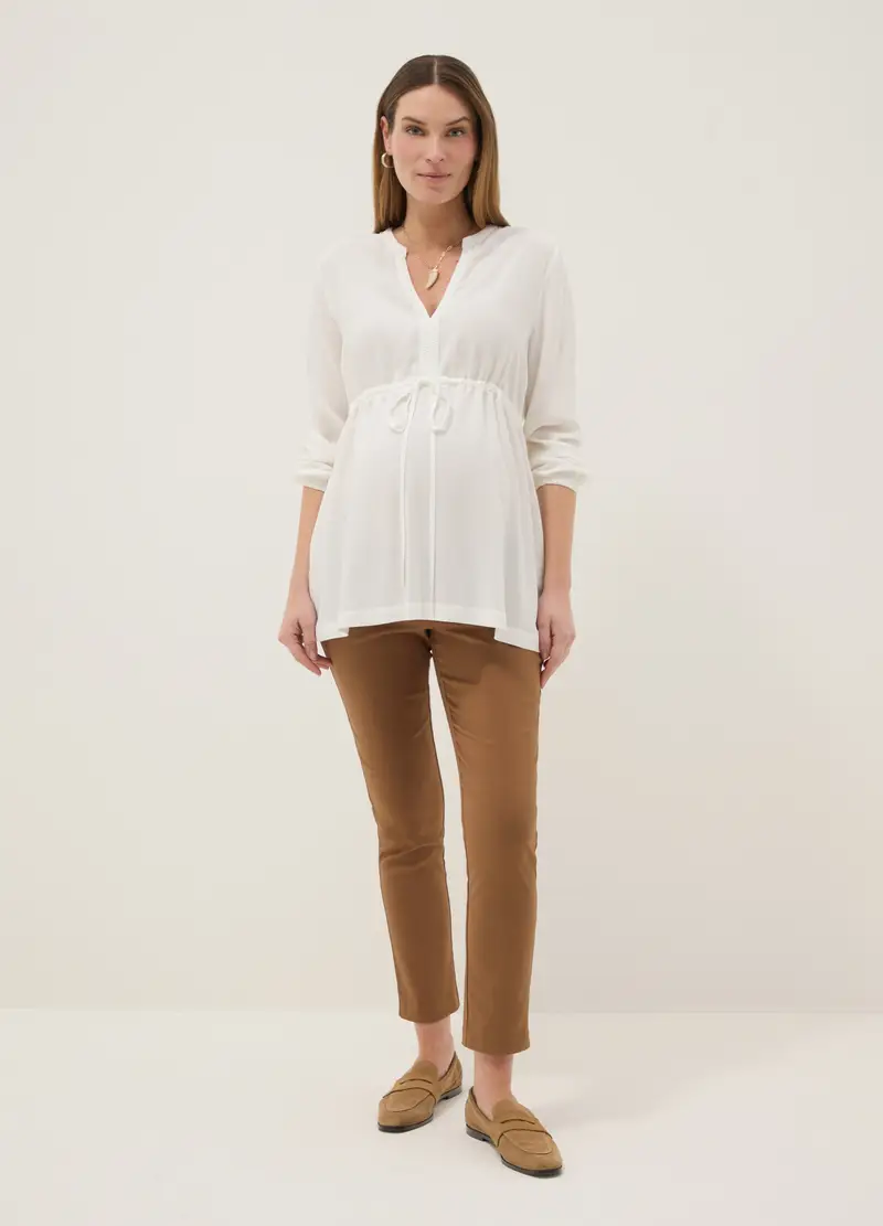 Pantaloni Slim Premaman Marroni In Viscosa Elasticizzata, Donna, Marrone