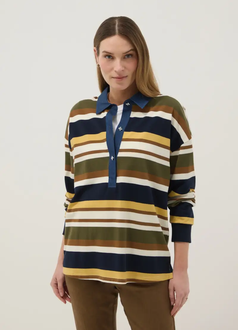 Polo A Maniche Lunghe Premaman Multicolor In Cotone Elasticizzato, Donna, Nero miniatura 2