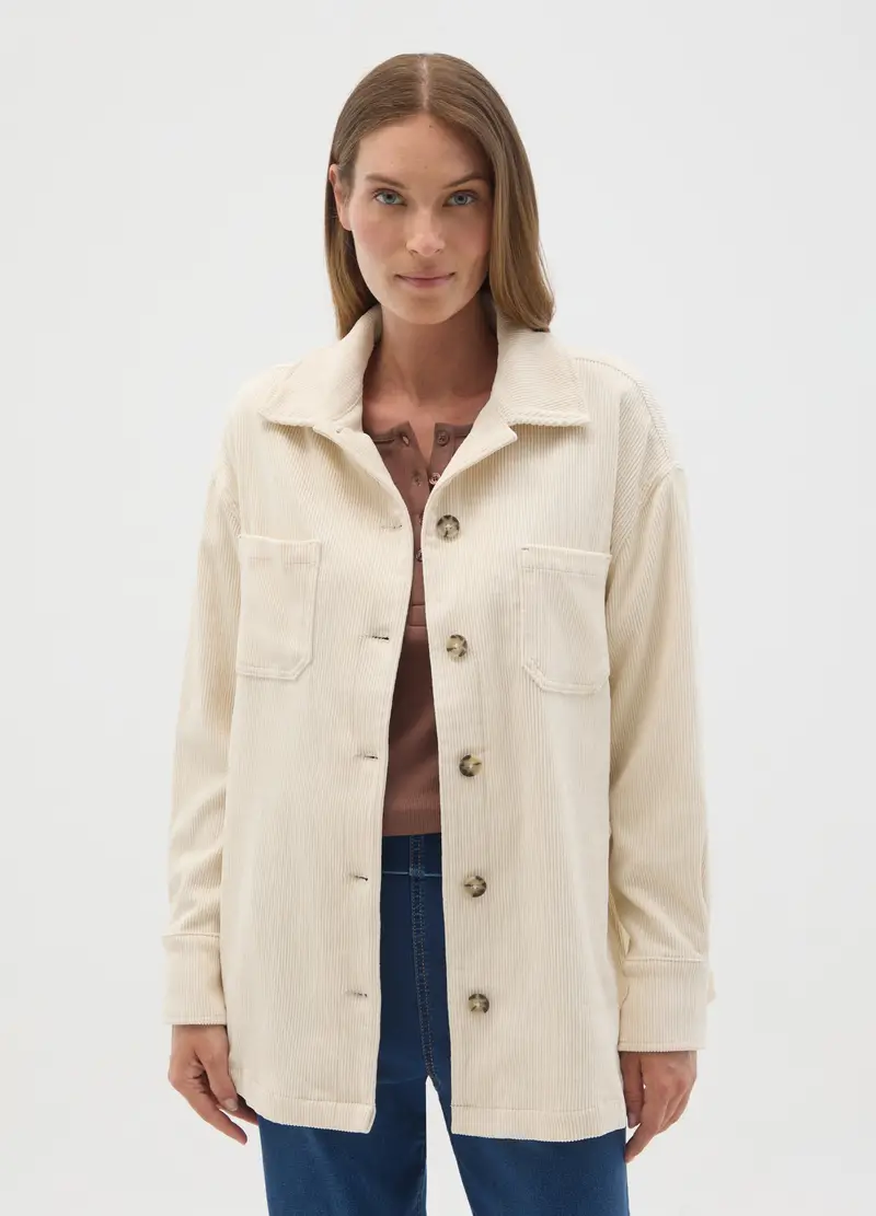 , Shacket Premaman Panna In Velluto, Donna, Bianco miniatura 2