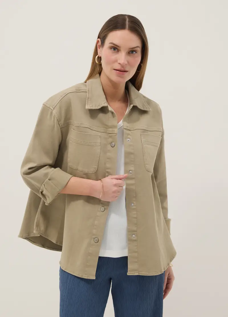 Shacket Premaman Verde In Cotone Elasticizzato Oversize, Donna, Beige miniatura 2