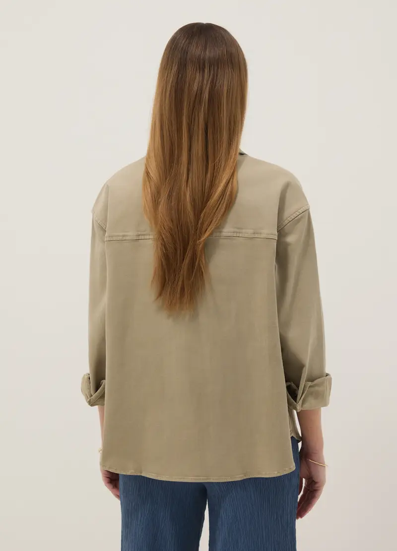 Shacket Premaman Verde In Cotone Elasticizzato Oversize, Donna, Beige miniatura 3