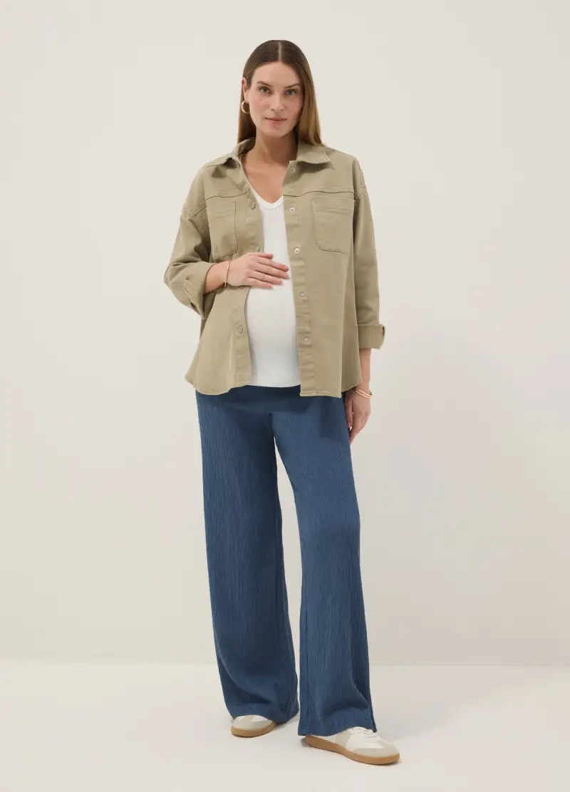 Shacket Premaman Verde In Cotone Elasticizzato Oversize, Donna, Beige