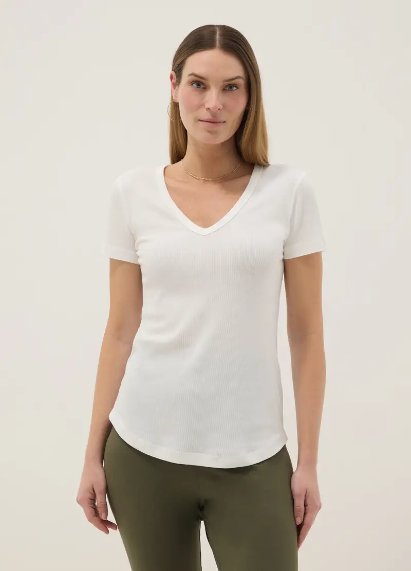 T-shirt Premaman Bianca Con Scollo A V In Cotone E Modal Elasticizzato, Donna, Bianco miniatura 2