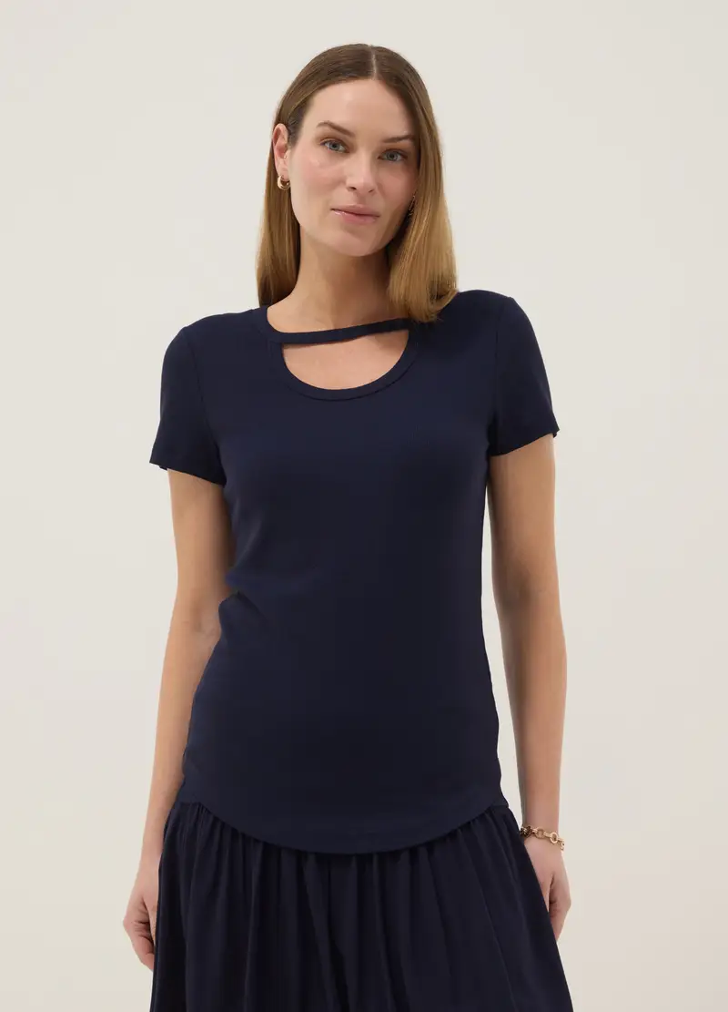 T-shirt Premaman In Misto Cotone Elasticizzato Blu Regular Fit, Donna, Blu miniatura 2