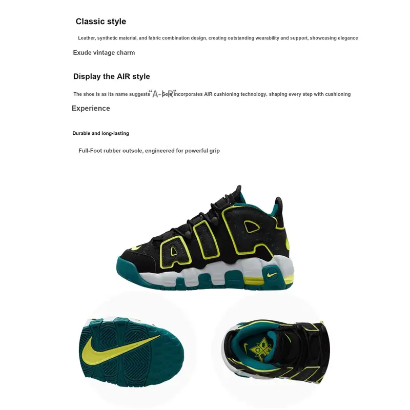 Air More Uptempo GS Nero Geode Teal Sneakers Bambino Clear-Jade Volt DZ2809-001 39 miniatura 4