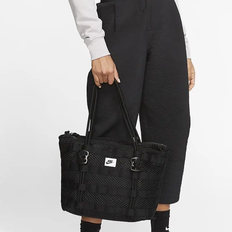 Borsa Tote Nike Air Borsa Tote in Poliestere Borsa Shopping Borse a Spalla Borse a Mano Regolare Unisex Nero Puro Casual CU2607-010 miniatura 4