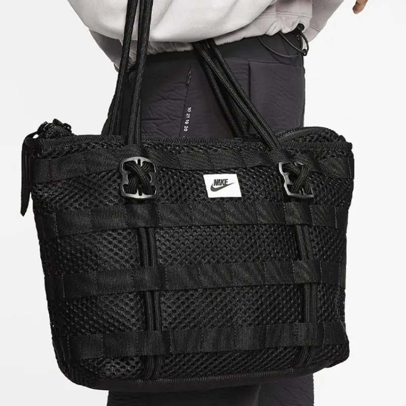 Borsa Tote Nike Air Borsa Tote in Poliestere Borsa Shopping Borse a Spalla Borse a Mano Regolare Unisex Nero Puro Casual CU2607-010 miniatura 5