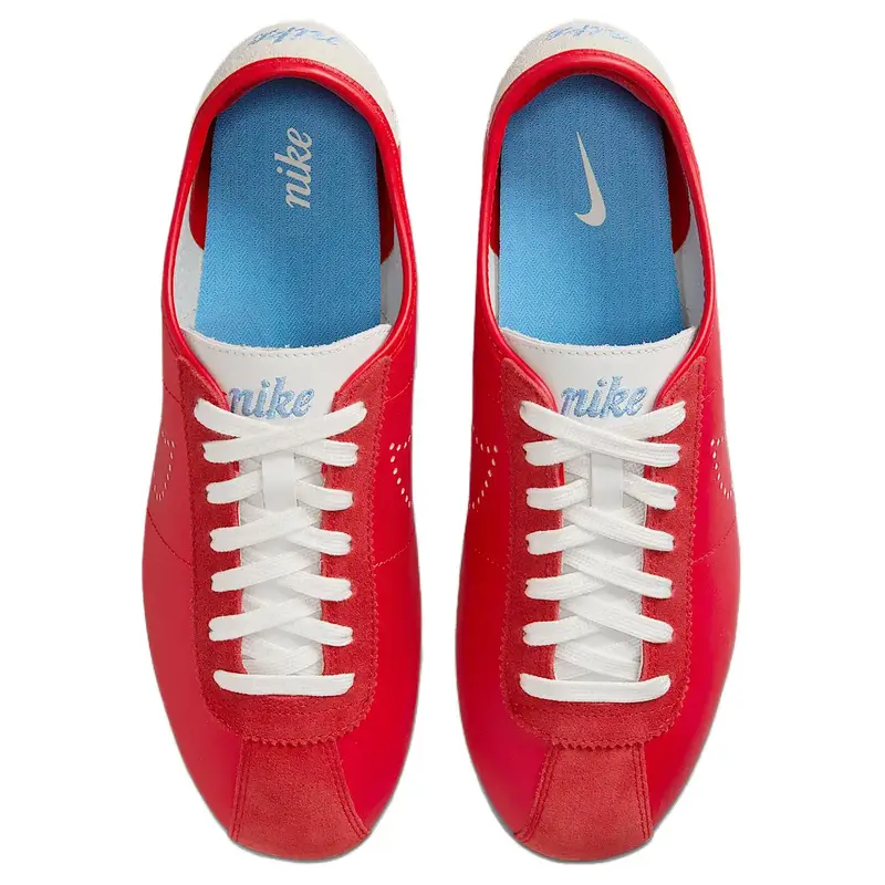 Cortez Pelle Rosso Università Swoosh Perforato Sneakers da Donna Bianco Summit Gomma Marrone Medio Blu Università HQ1841-600 38 5 miniatura 3