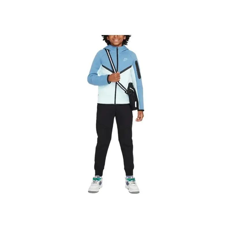 Felpa alla moda con cappuccio e zip intera Nike Sportswear Tech Fleece a maniche lunghe per bambini, colore blu ghiaccio HV5867-474 M miniatura 4