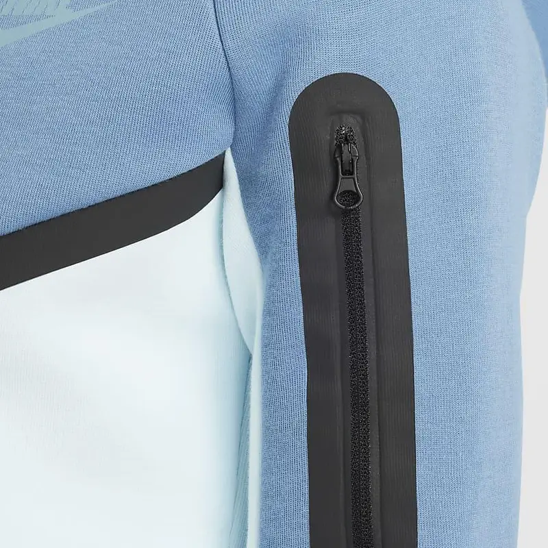 Felpa alla moda con cappuccio e zip intera Nike Sportswear Tech Fleece a maniche lunghe per bambini, colore blu ghiaccio HV5867-474 M miniatura 5