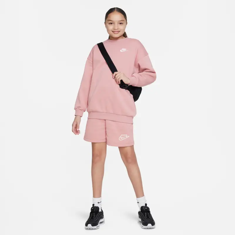 Felpa bambina con scollo rotondo Nike Club Fleece Oversized LBR Rouge