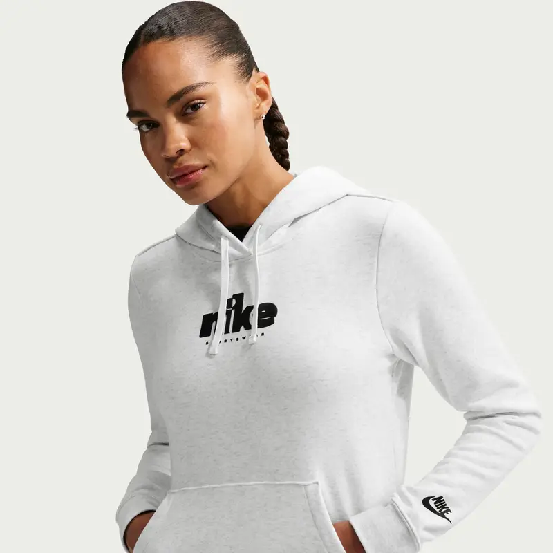 Felpa con cappuccio da donna Nike Club Fleece Standard Graphic Blanc