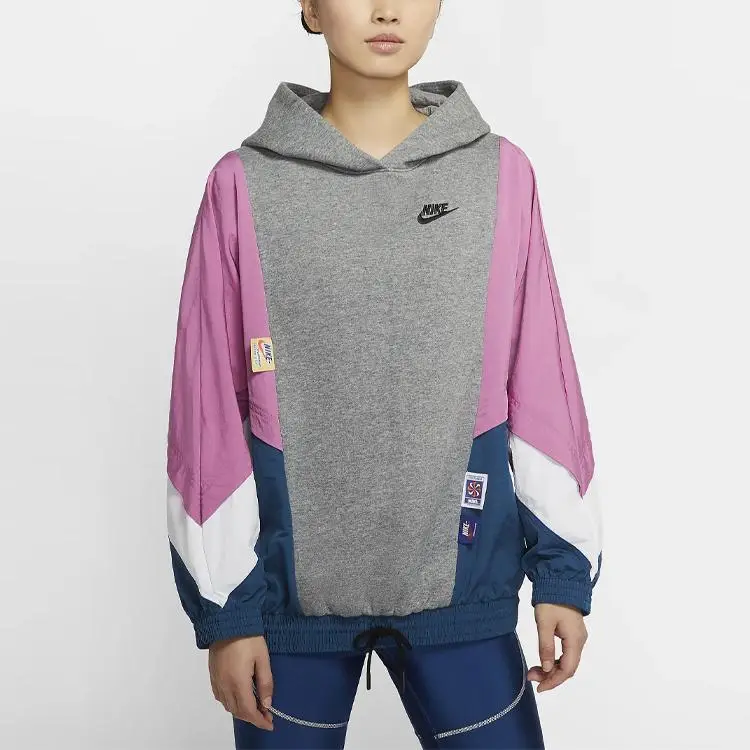 Felpa con cappuccio Nike a blocchi di colore da donna Grigio Carbone DB3847-091 M miniatura 2