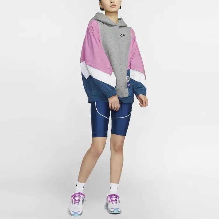 Felpa con cappuccio Nike a blocchi di colore da donna Grigio Carbone DB3847-091 M miniatura 5