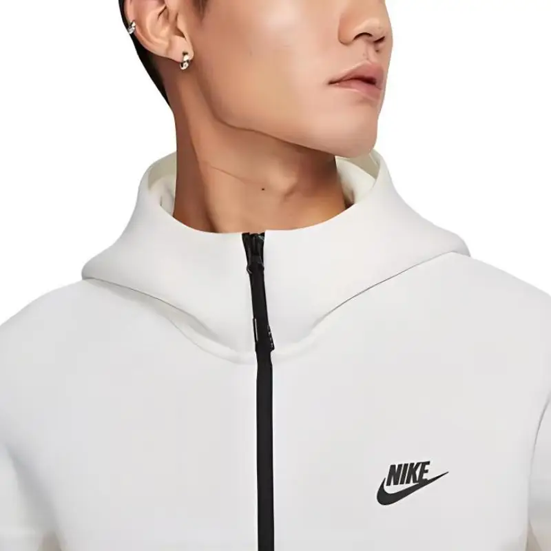 Felpa con Cappuccio Nike Tch Flc Fz Wr Color Block Comoda Giacca Casual Uomo giacche Kaki FB7922-104 XL miniatura 3