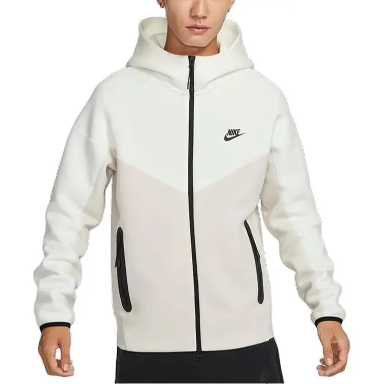 Felpa con Cappuccio Nike Tch Flc Fz Wr Color Block Comoda Giacca Casual Uomo giacche Kaki FB7922-104 XL miniatura 5