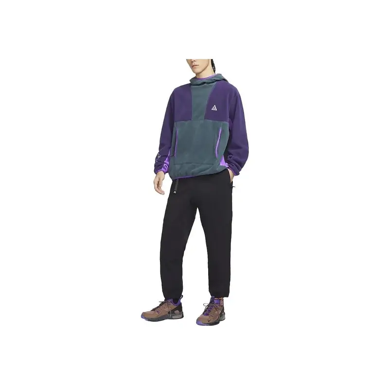 Felpa con cappuccio ricamata a motivo casual con maniche lunghe ampie da uomo viola FN0371-328 M miniatura 3