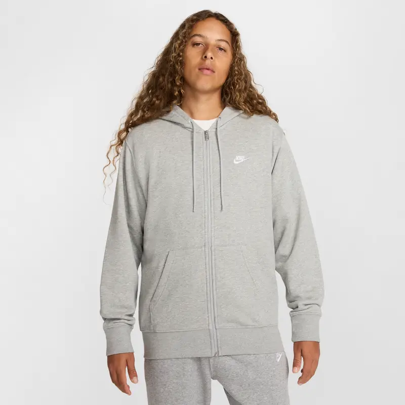 Felpa con cerniera a cappuccio Nike Club Fleece Gris