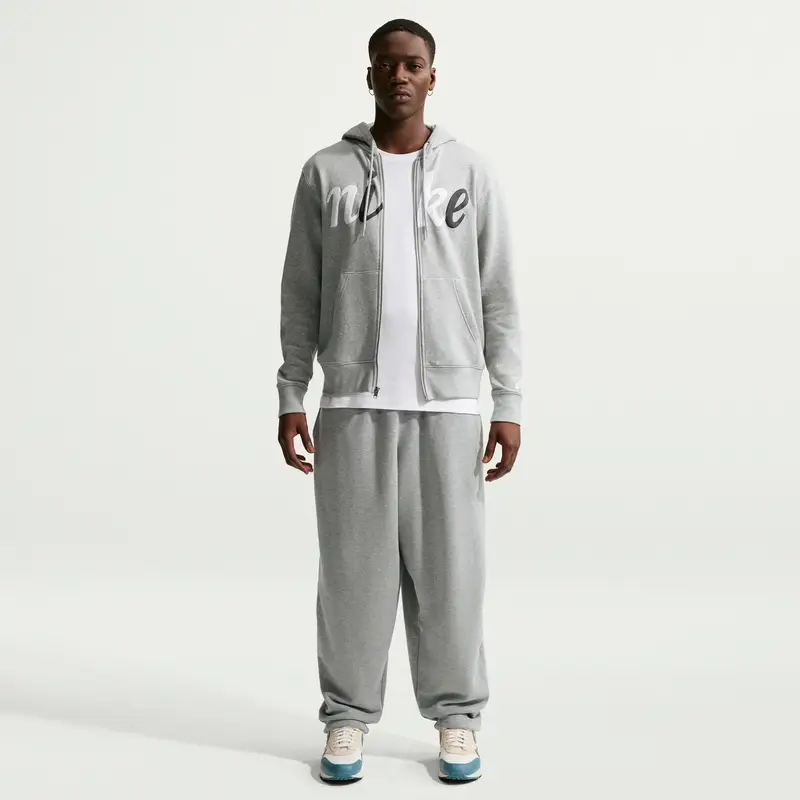 Felpa con cerniera a cappuccio Nike Club Gris