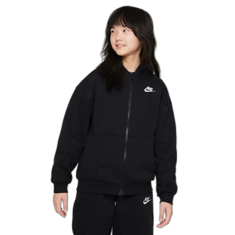 Felpa con zip da bambina Nike Club Fleece Oversized LBR Noir