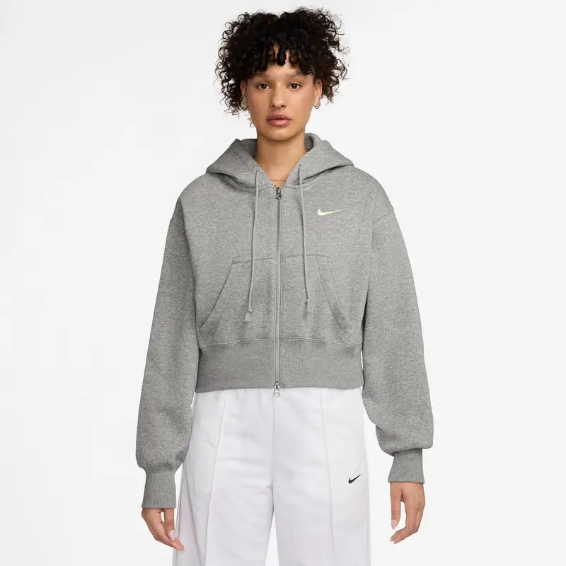 Felpa corta e ampia con cappuccio e zip per donna Nike Phoenix Gris