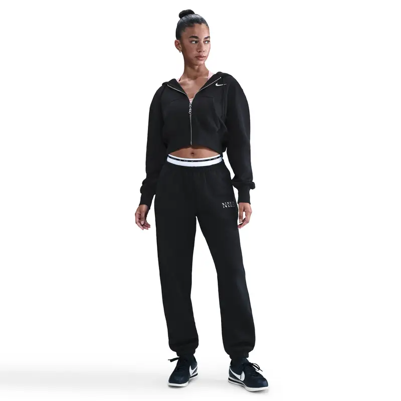 Felpa corta e ampia con cappuccio e zip per donna Nike Phoenix Noir