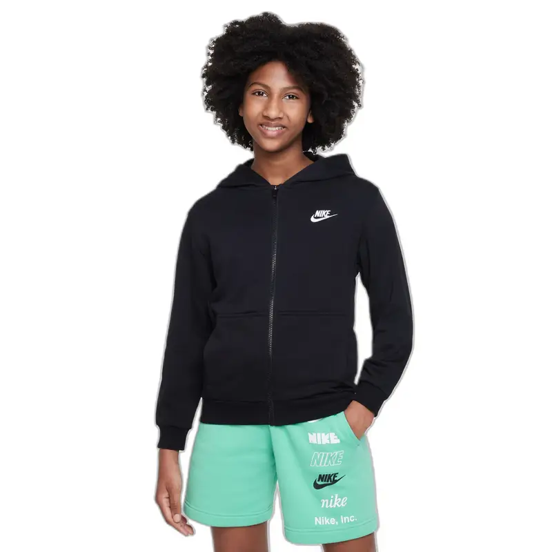 Felpa da bambino con cappuccio e zip Nike Club FT LBR Noir