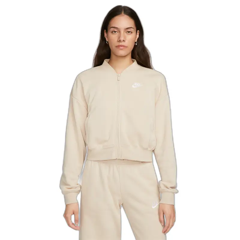 Felpa da donna con zip Nike Club Fleece Oversize Crop Beige