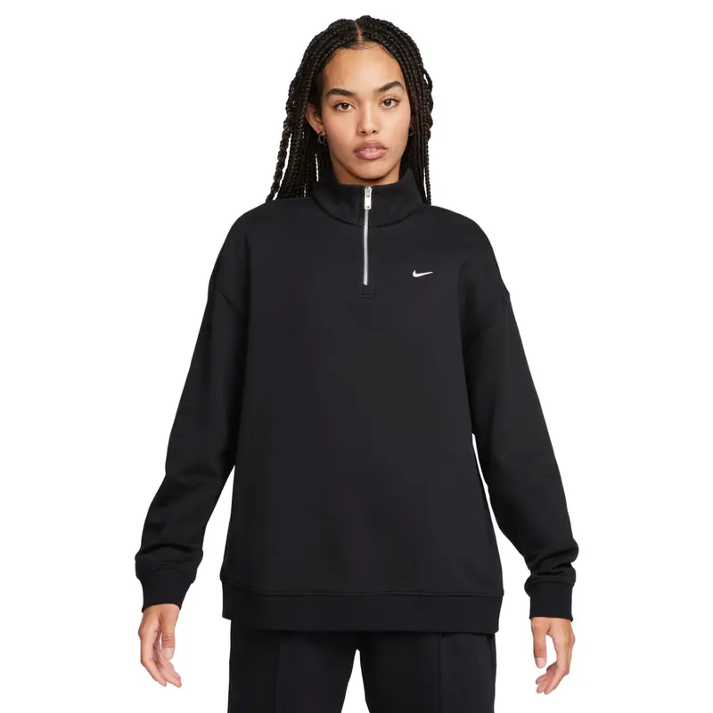 Felpa da donna oversize con 1/4 di zip Nike Fleece Noir