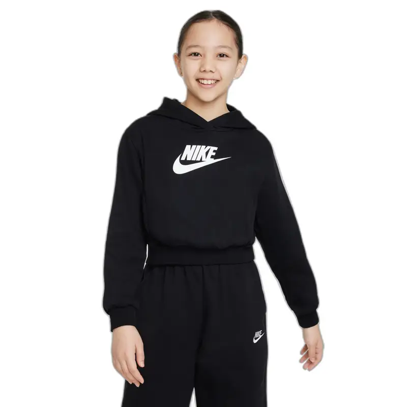 Felpa da ragazza con cappuccio Nike Club Fleece Crop HBR Noir